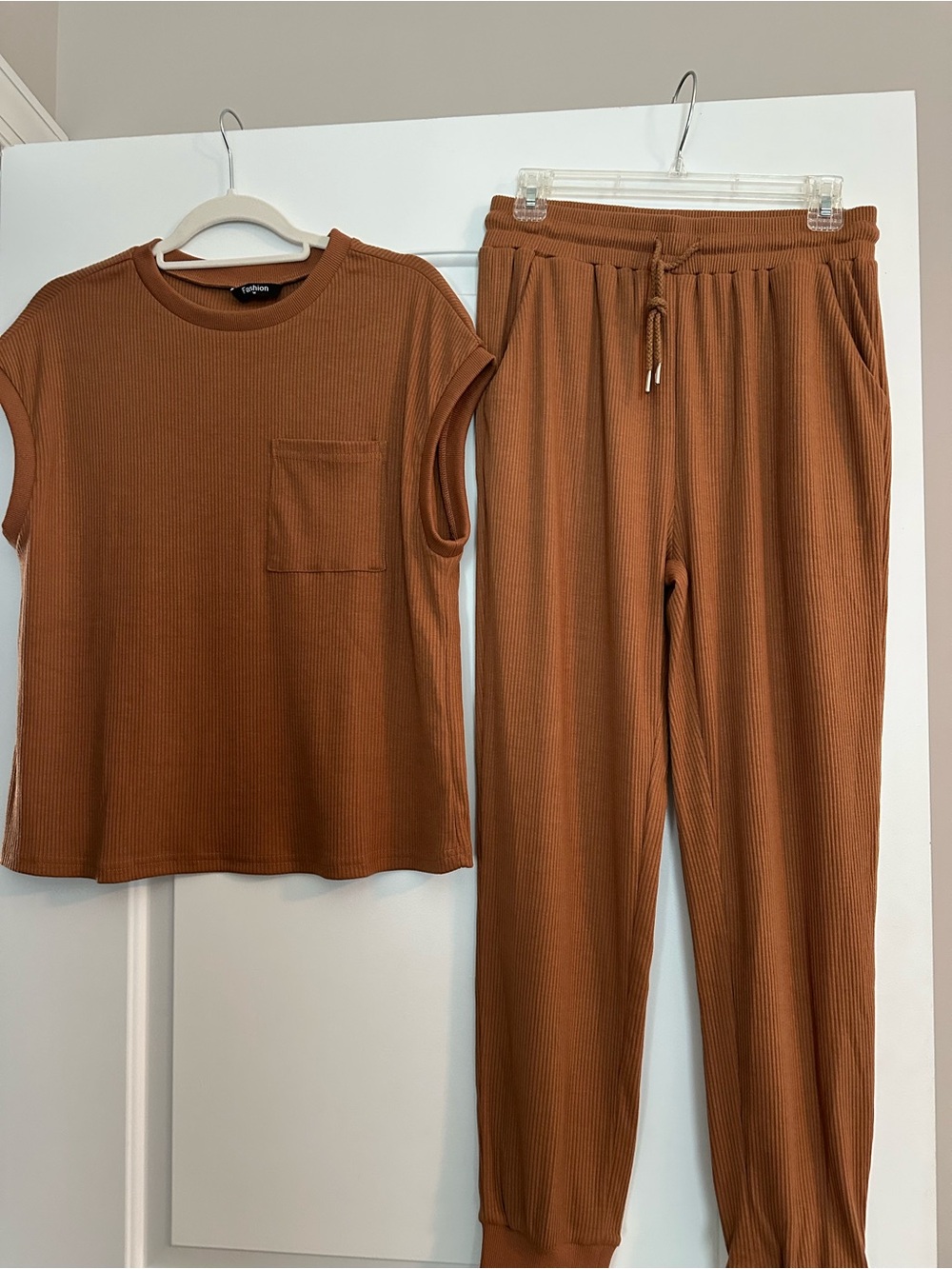 Ribbed Two-Piece Loungewear Set in Rust